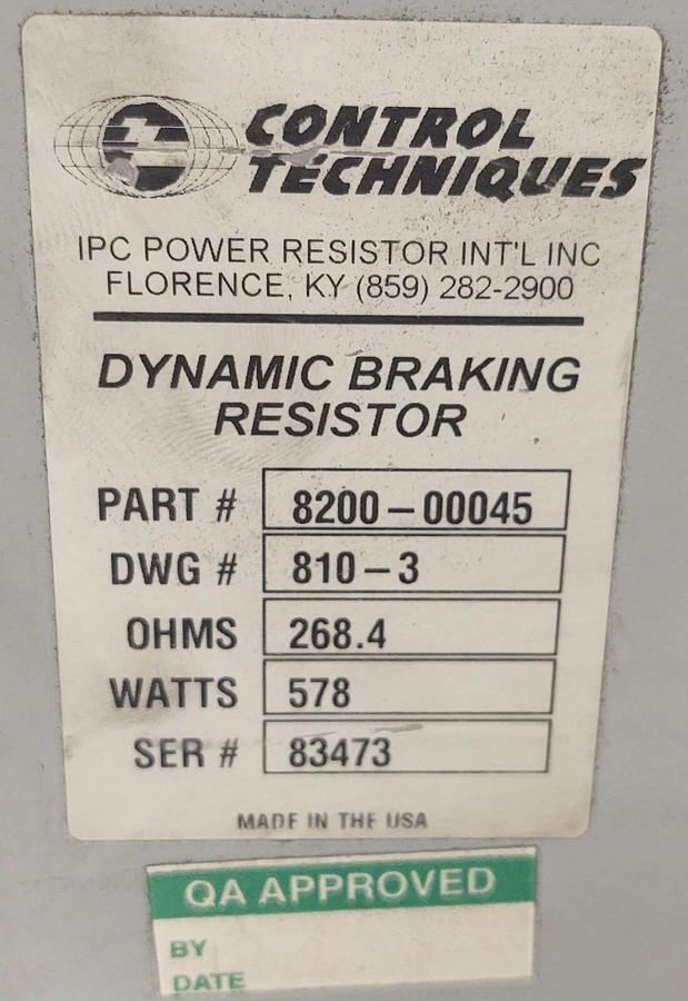 Used đŸ”¥Control Techniques 8200-00045 Dynamic Braking Resistor 578 Watt 268.4-OHMS