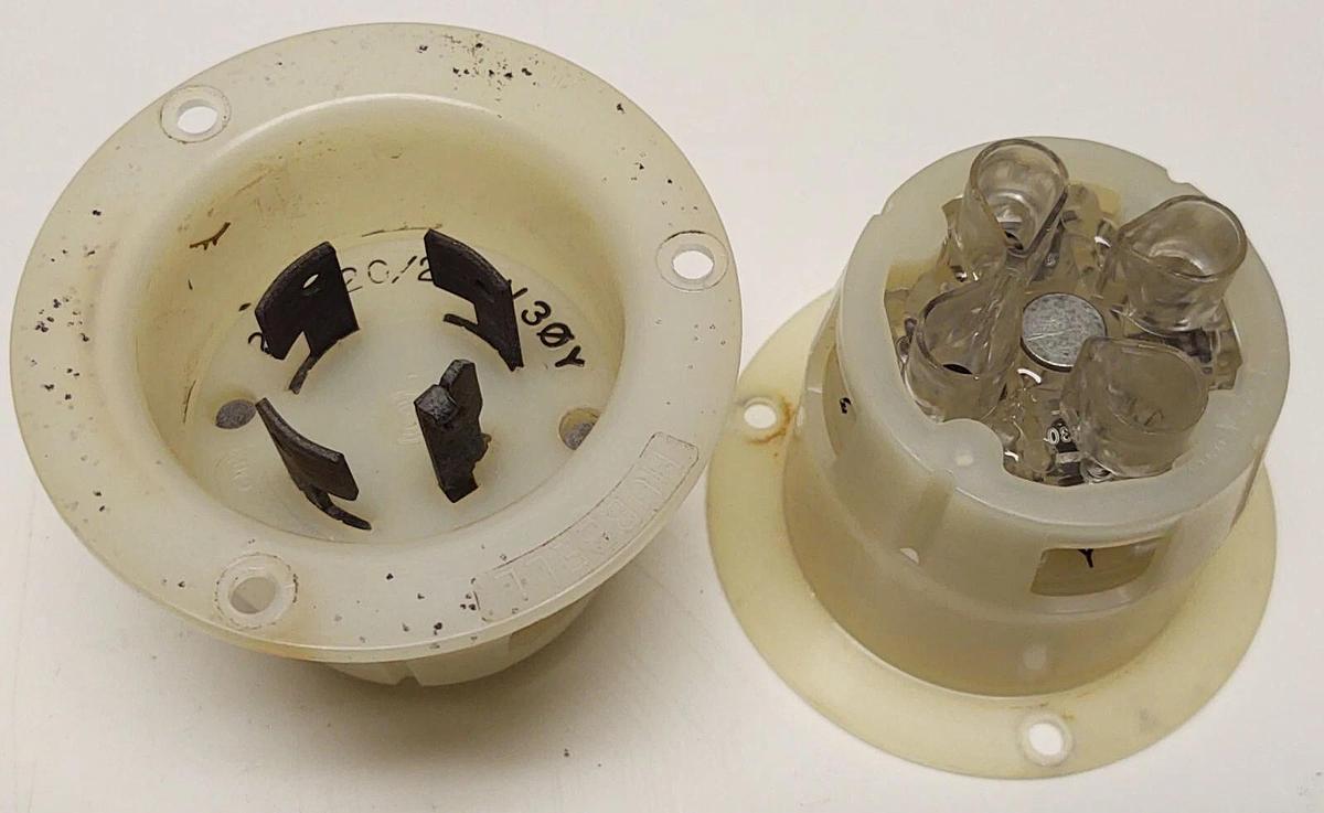 Used (Lot 2) Hubbell L18-20P HBL2445 20A Flanged Locking Receptacle 4P 120/208 Vac