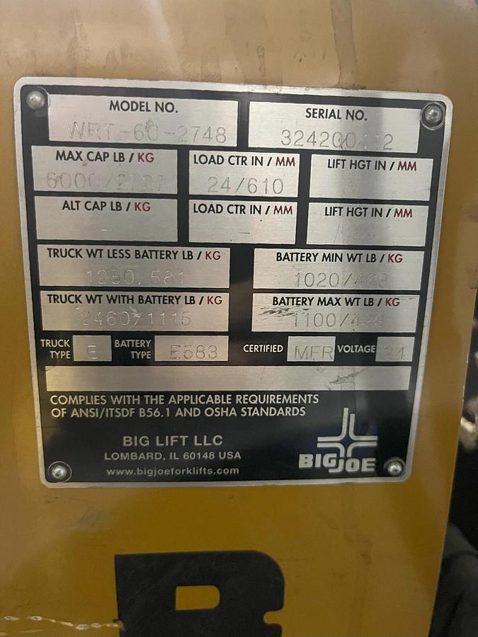 Used Big Joe Electric Pallet Jack Truck Walkie Rider 6,000 LB WRT-60-2748