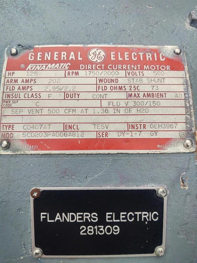 Used 🔥GE Kinamatic DC Motor, 125 HP, 500V, 1750-2000 RPM 5CD203PA006A812 CD407AT
