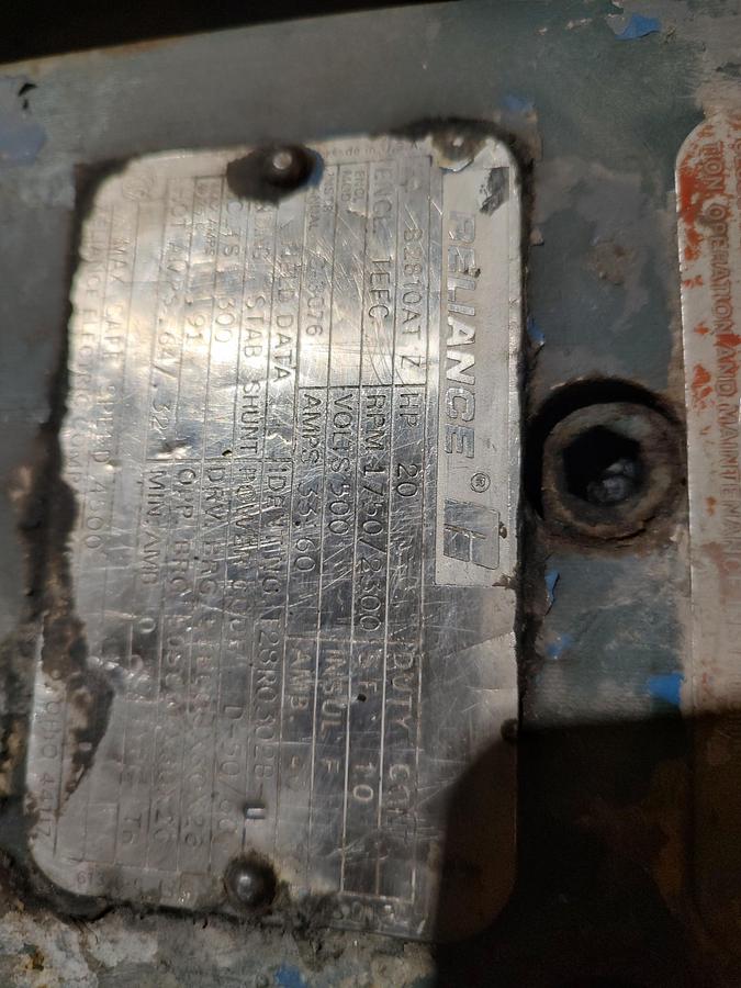 Used Reliance Electric DC Motor 500V-DC 1750/2300RPM 20HP B2810ATZ