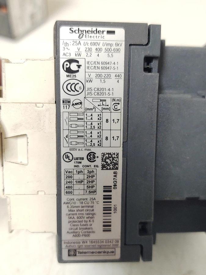 Used 🔥LC1D09G7 Contactor 120V coil Schneider with Over Load 9A 3P 3NO AC