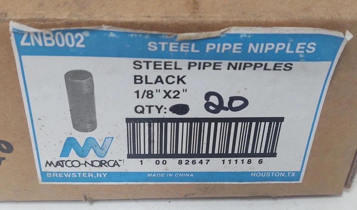 🔥(QTY 20) Black Pipe Nipple, Threaded, 1/8x2" NPT