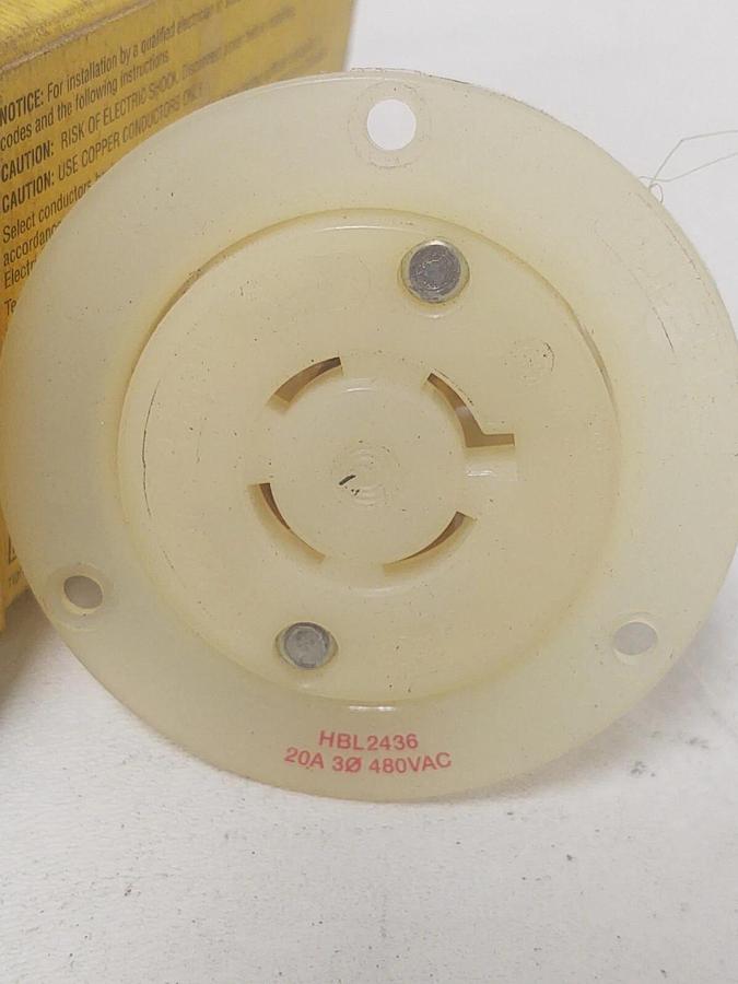 🔥 NEW Hubbell HBL2436 20A Flanged Twist-Lock Receptacle 3P 4W 480VAC