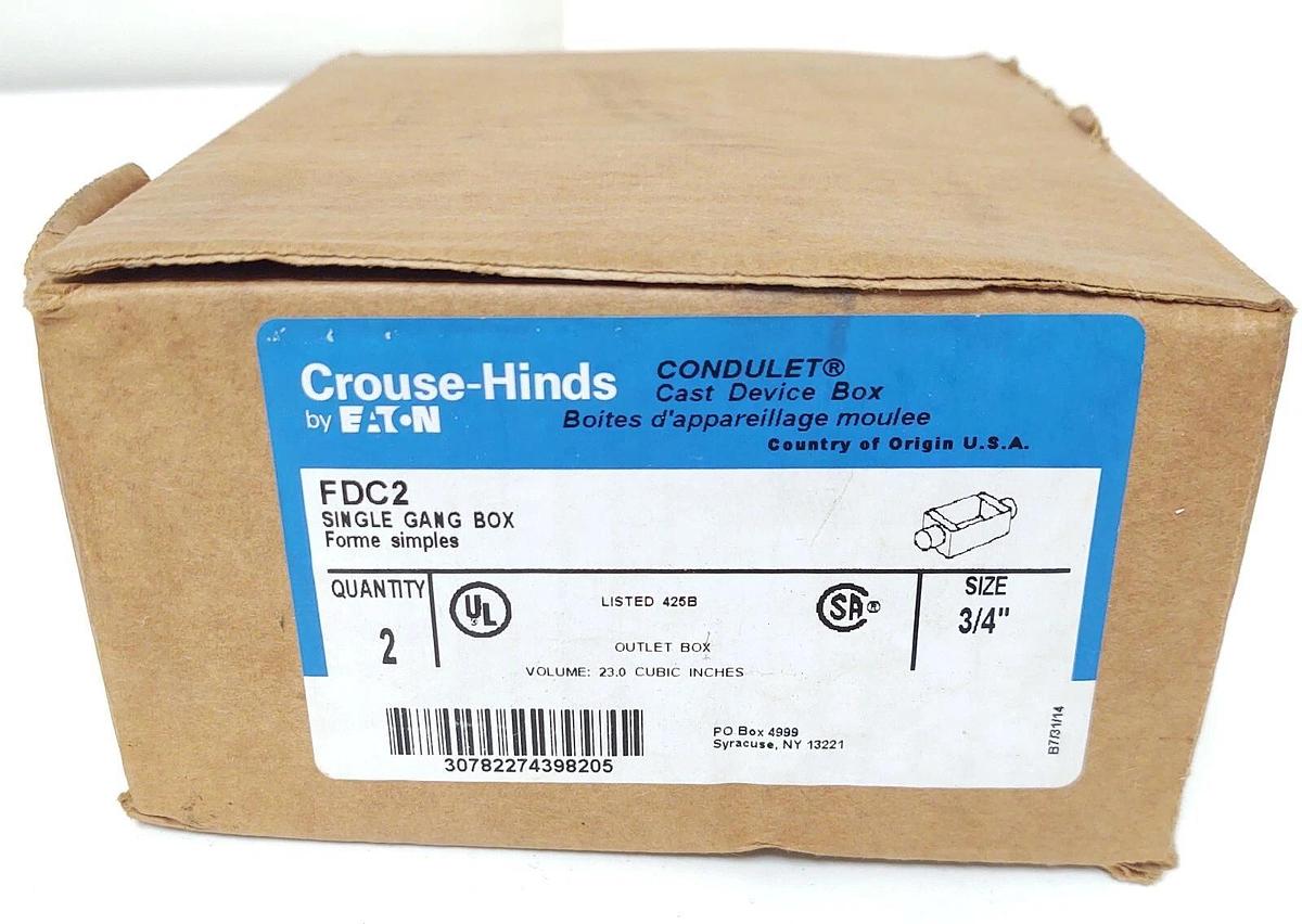 *NEW* Crouse-Hinds FDC 2 Conduit Body, 3/4" *BOX OF 2* Single Gang Explosion