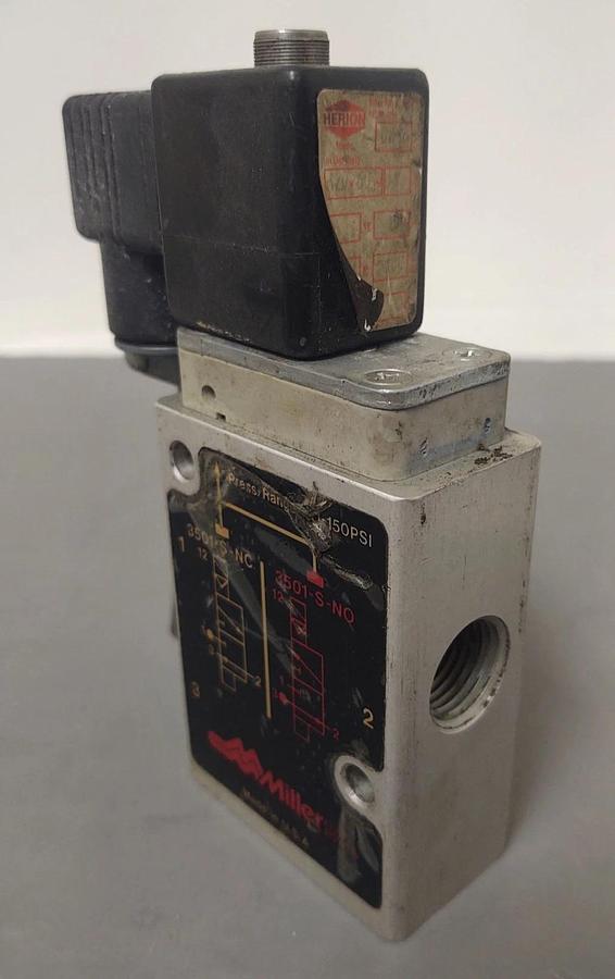 Used 🔥Miller Fluid Power Pneumatic Control Valve 3501-S, 150 PSI Herion Solenoid 1/2