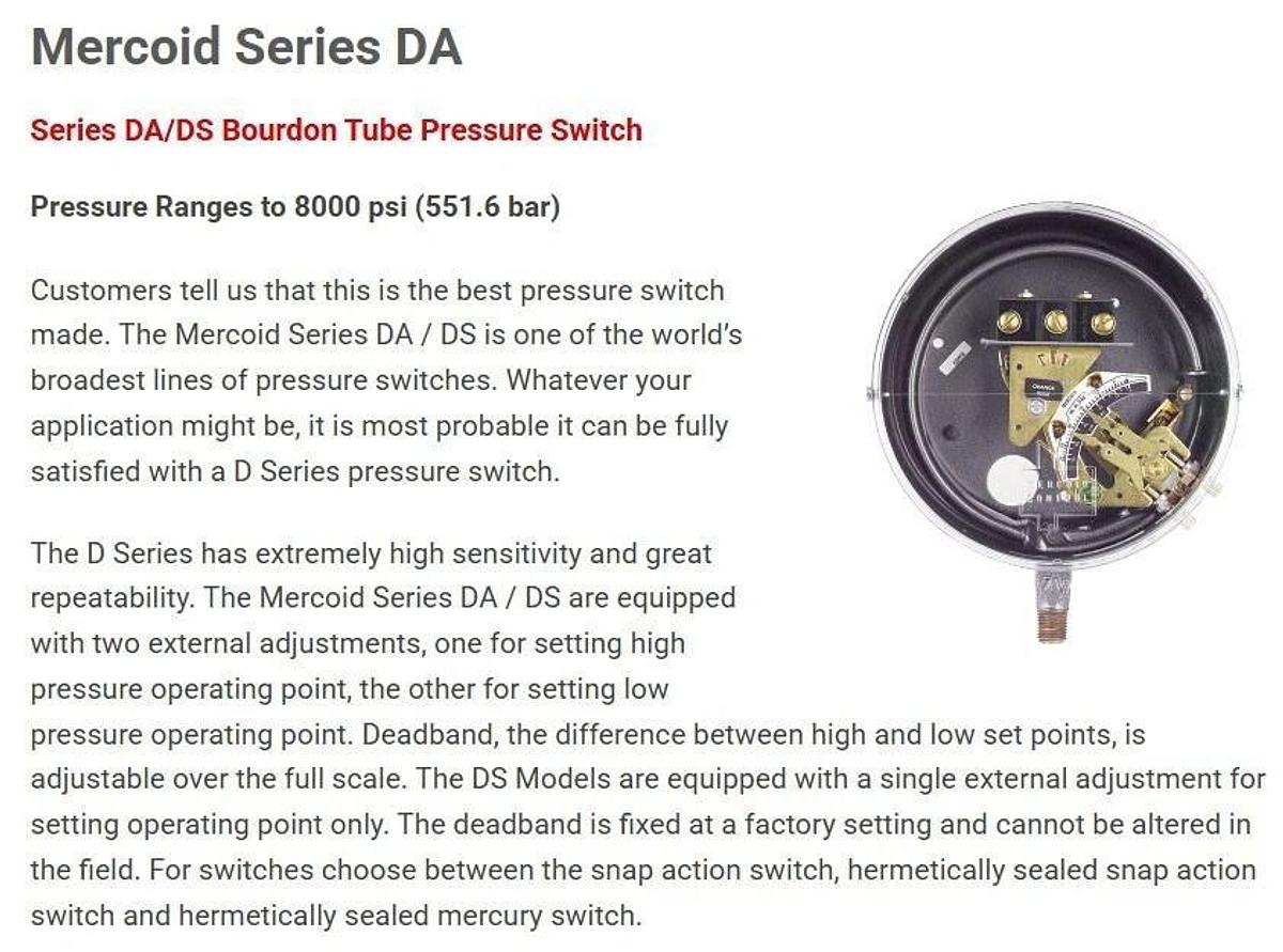 🔥NEW Mercoid Explosion Proof Pressure Switch DAH-431-4129-6