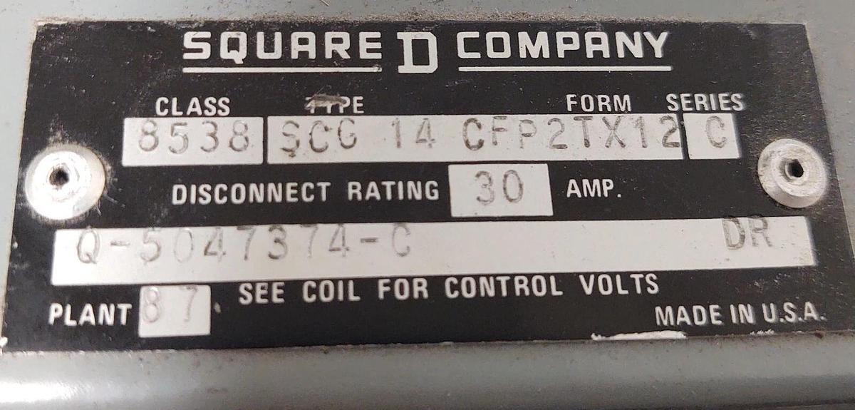 Used Square D Size 1 Combination Motor Starter Disconnect 8538SCG14CFP2TX12 120V Coil