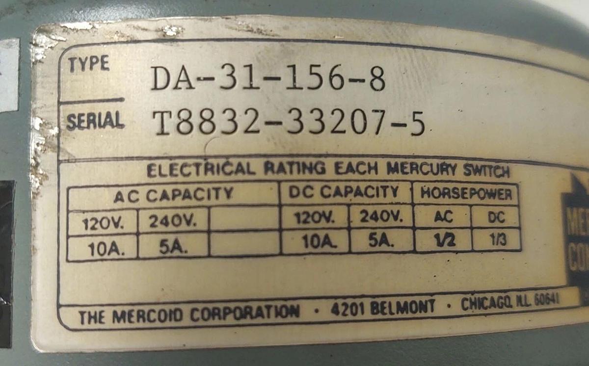Used 🔥Mercoid DA-31-156-8 Pressure Switch 200 PSI