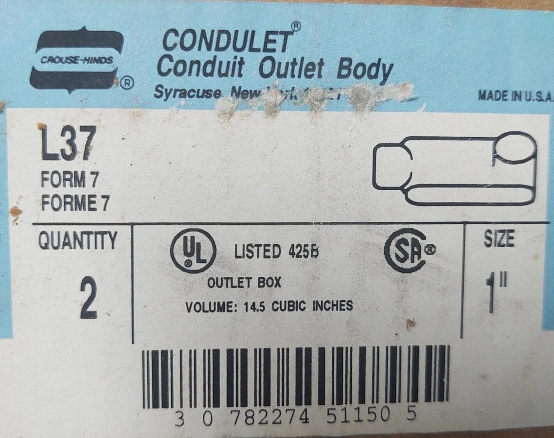 🔥 (2) Eaton Crouse-Hinds L37 1” Form 7 Condulet Conduit Body W/ Covers