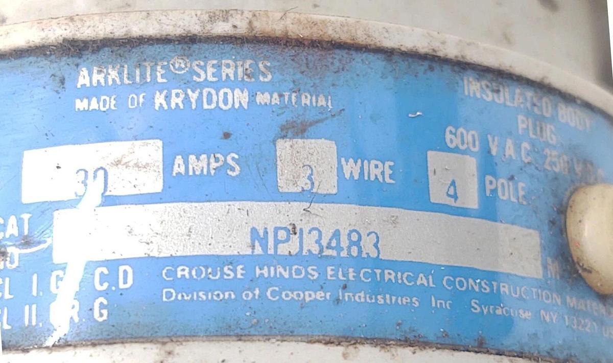 Used 🔥 (2PCS) COOPER CROUSE-HINDS NPJ3483 30-Amp PIN&SLEEVE PLUG 30A 600V  3W 4P