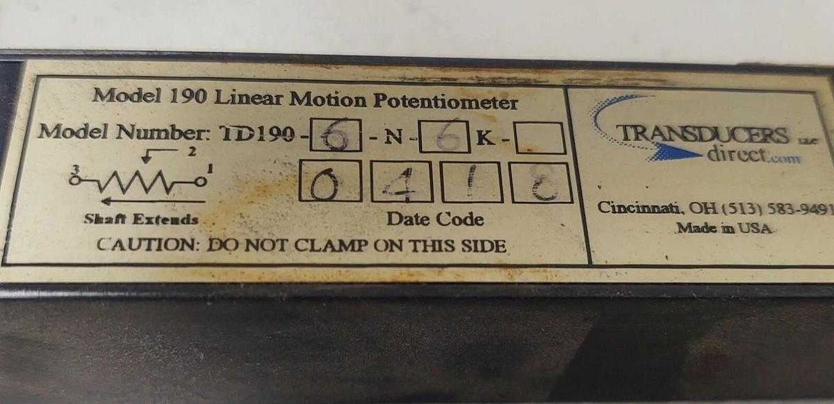 Used 🔥TRANSDUCERS DIRECT Linear Transducer TD190-6-N-6-K-0418 Linear Potentiometer