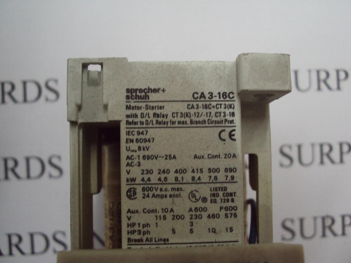 Used Sprecher + Schuh Motor Starter CA3-16C Contactor Coil W/ Contact CA3-P LDS10-24