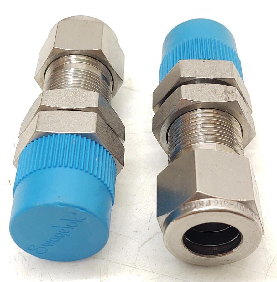 🔥 (2) Swagelok Stainless Bulk Head Unions, 1/2 NPT x 1/2 Tube 316 FZF