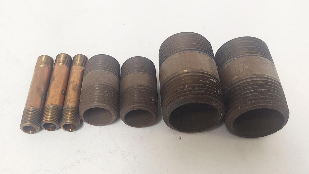 🔥(LOT) Brass NPT Pipe Nipples, 1/8" x 2", 1/2" x 1-1/5", 1" x 2"