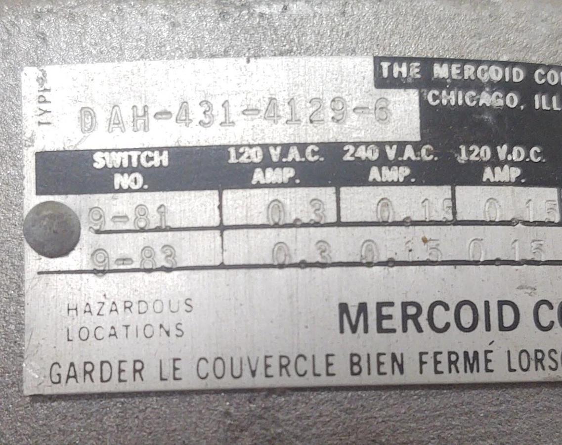 🔥NEW Mercoid Explosion Proof Pressure Switch DAH-431-4129-6