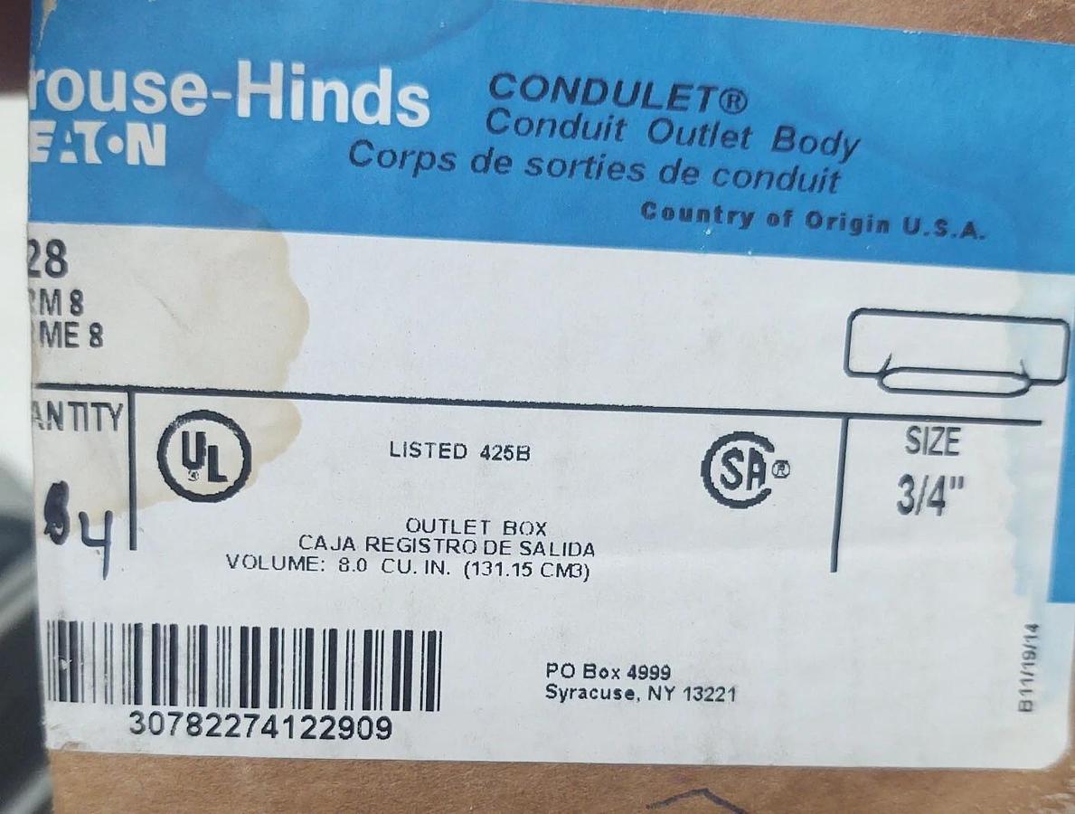 🔥(4 PCS NOS) Crouse-Hinds 3/4” C Conduit Fitting C28 one with cover and gasket