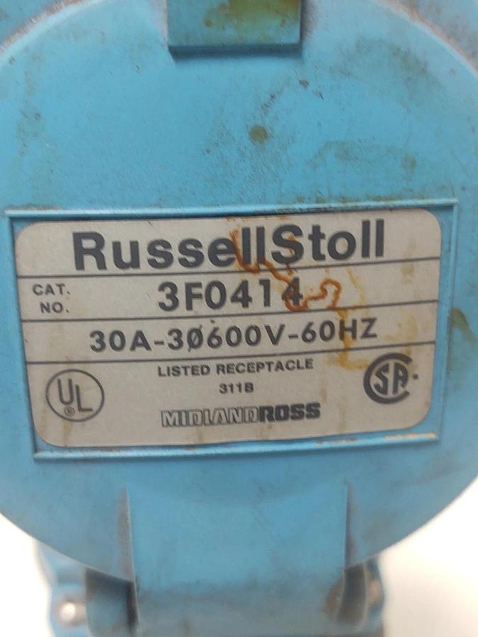 Used 🔥RUSSELLSTOLL COVERED RECEPTACLE WITH BASE 3F0414 & 3MP414 PLUG 30A 600V