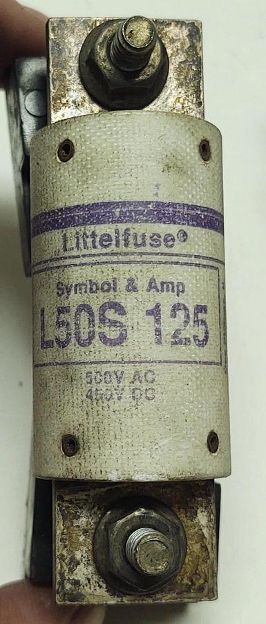 Used (3) LITTLEFUSE L50S-125 500VAC, 450VDC, 125AMP WITH MOUNTING BLOCKS