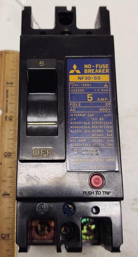 Used Mitsubishi NF30-SS No-Fuse Circuit Breaker 5A 2 Pole 600V 41-14981