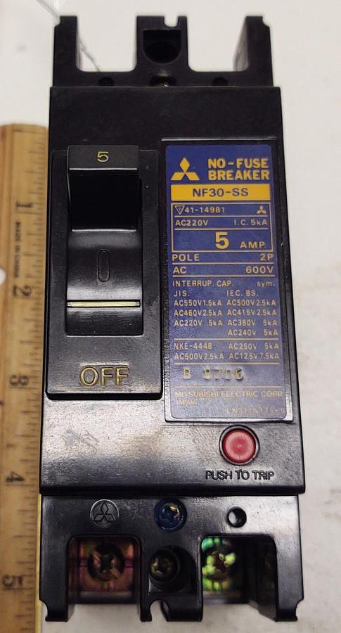 Used Mitsubishi NF30-SS No-Fuse Circuit Breaker 5A 2 Pole 600V 41-14981