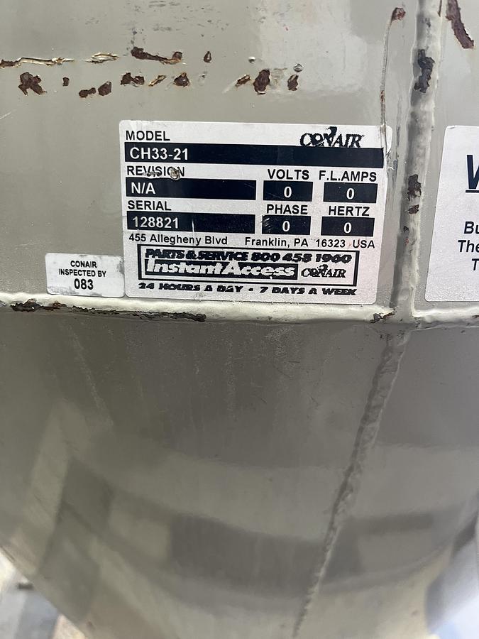 Used CONAIR CH33-21 21 Cu Ft drying hopper