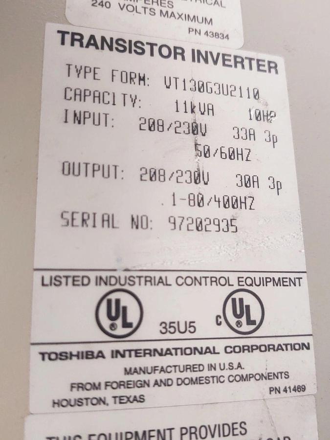 Used 🔥 (TESTED) TOSHIBA G3 VT130G3U2110 TOSVERT-130 TRANSISTOR INVERTER 230V 10 HP