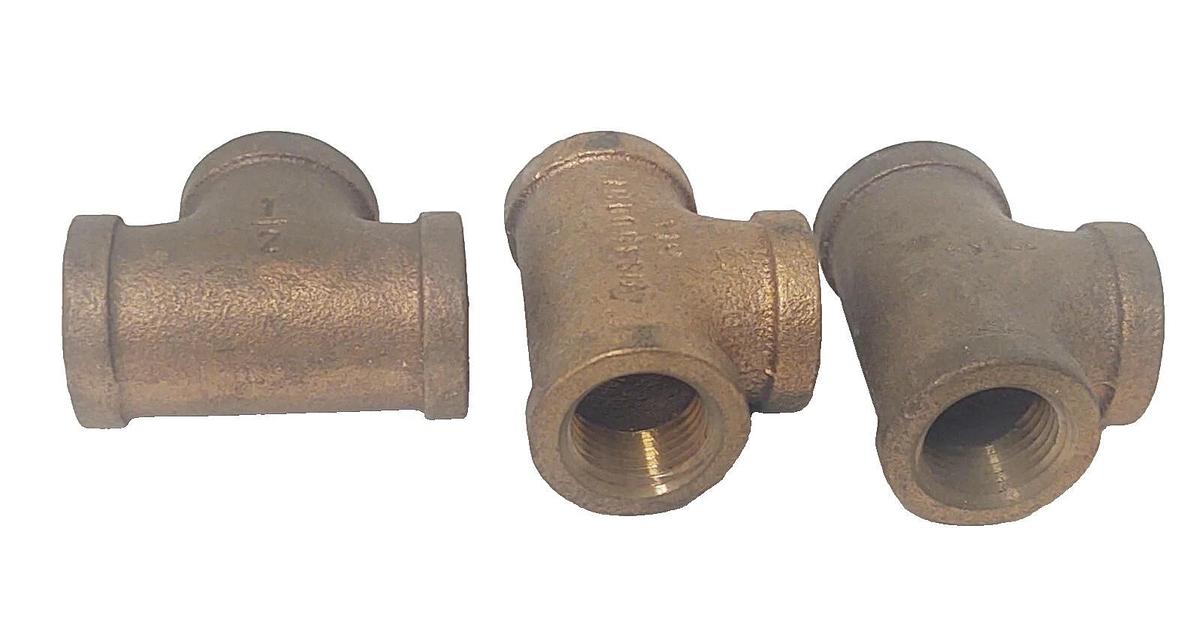 🔥(QTY 3) Brass Pipe Fitting, Tee, 1/2" x 1/2" x 1/2" Female Pipe NPT