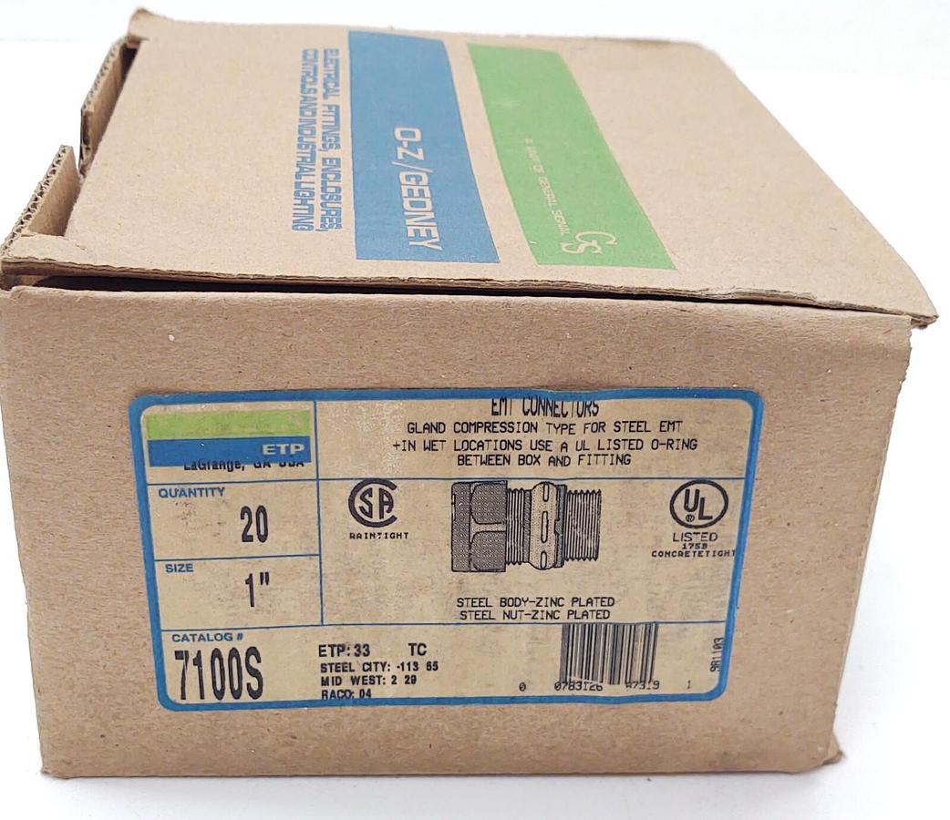 (40) EGS ETP 1" EMT CONNECTORS GLAND COMPRESSION 7100S STEEL CITY