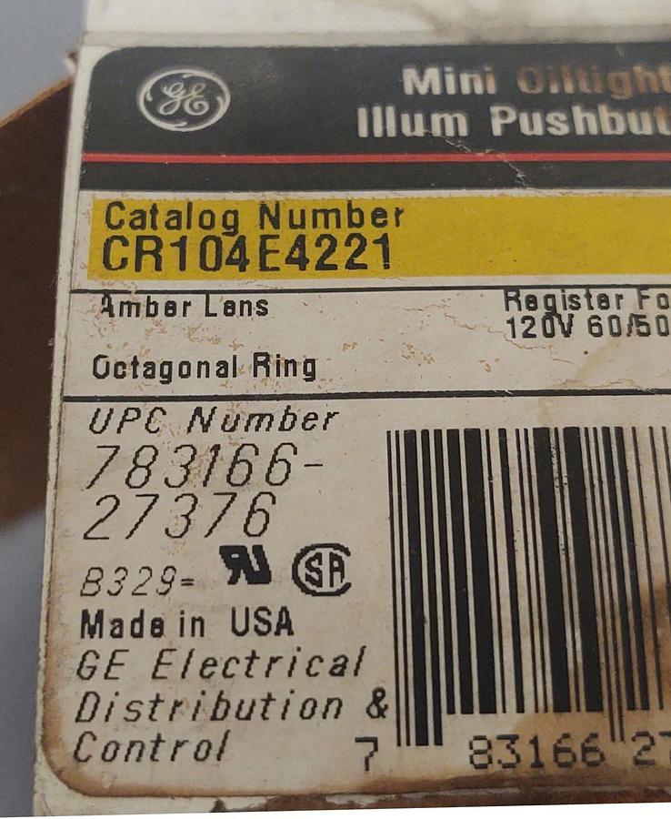 🔥NEW GENERAL ELECTRIC CR104E4221 MINI PUSHBUTTON 120VAC AMBER