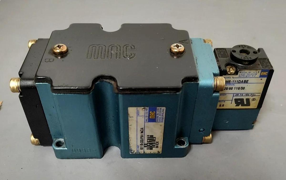 Used 🔥6511B-000-PM-111DA MAC SOLENOID VALVE, 110-120 VAC, 50/60 HZ, 4 Way, 6500
