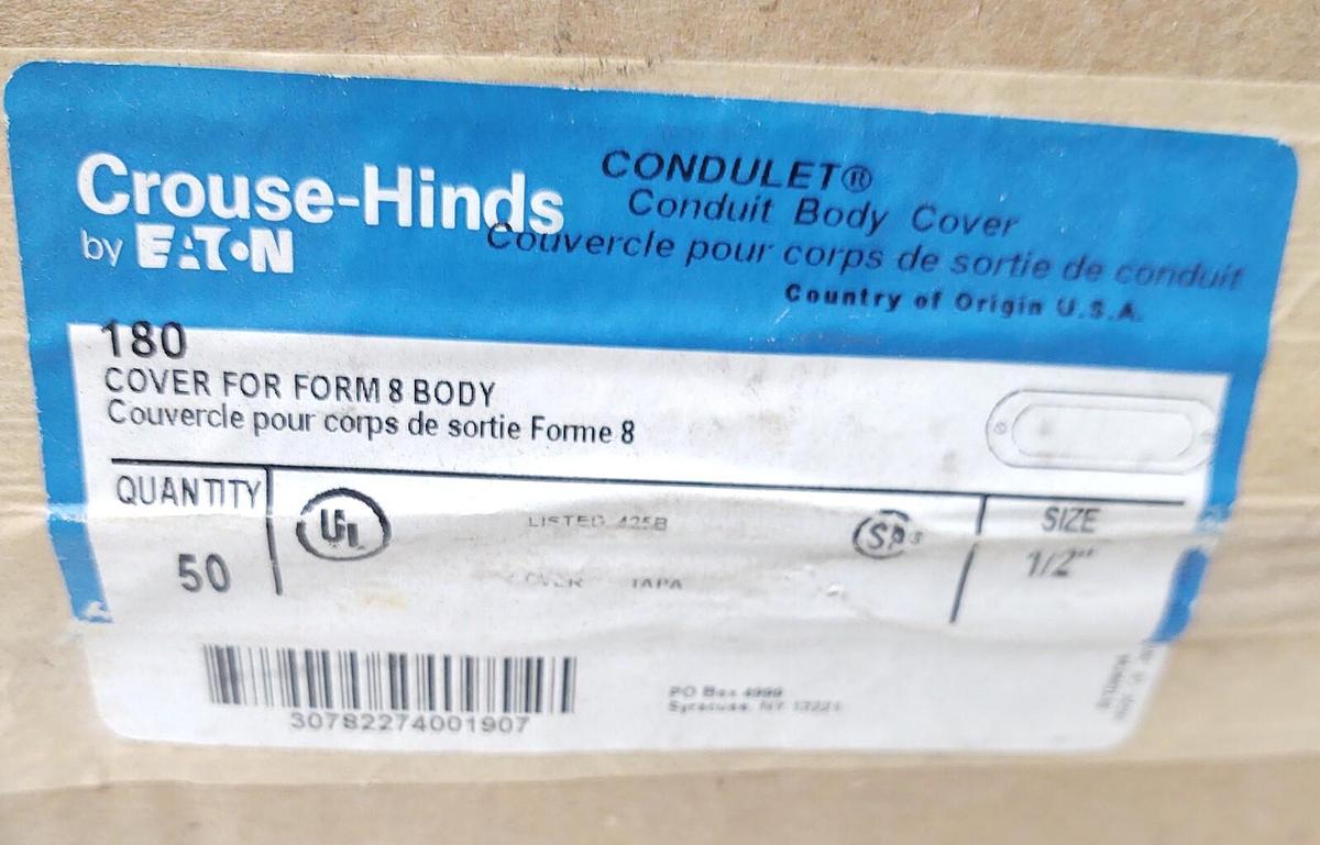 🔥 (NEW BOX 50) Crouse-Hinds 180, Rigid Conduit Body Cover, 1/2 Form 8
