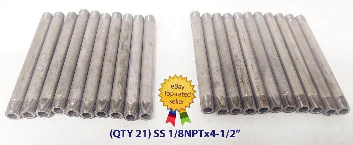 🔥(QTY 21) STAINLESS STEEL NIPPLE 1/8" NPT x 4-1/2" LONG PIPE