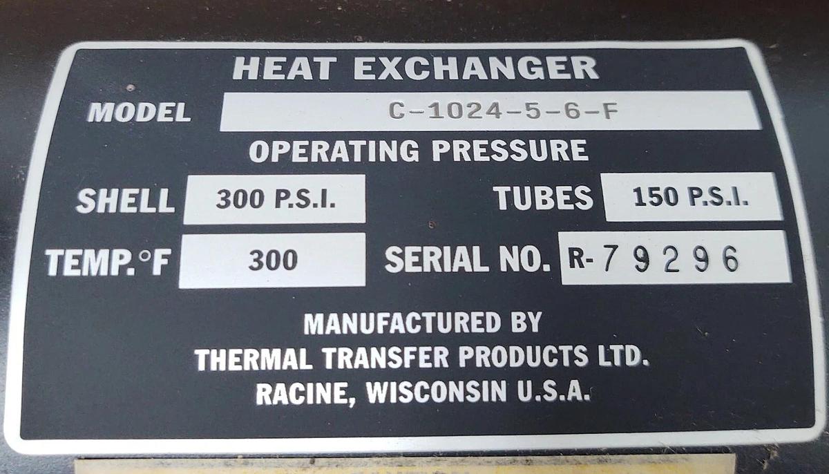 🔥 NEW THERMAL TRANSFER Heat Exchanger C-1024-5-6-F Four Pass 5" Baffles 1.5 NPT