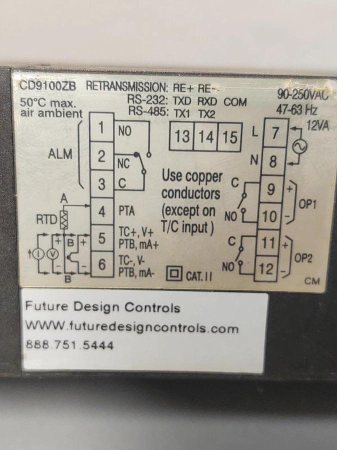 Used 🔥FUTURE DESIGN CONTROLS INC FDC9100ZB PID TEMPERATURE TC/RTD DUAL RELAY