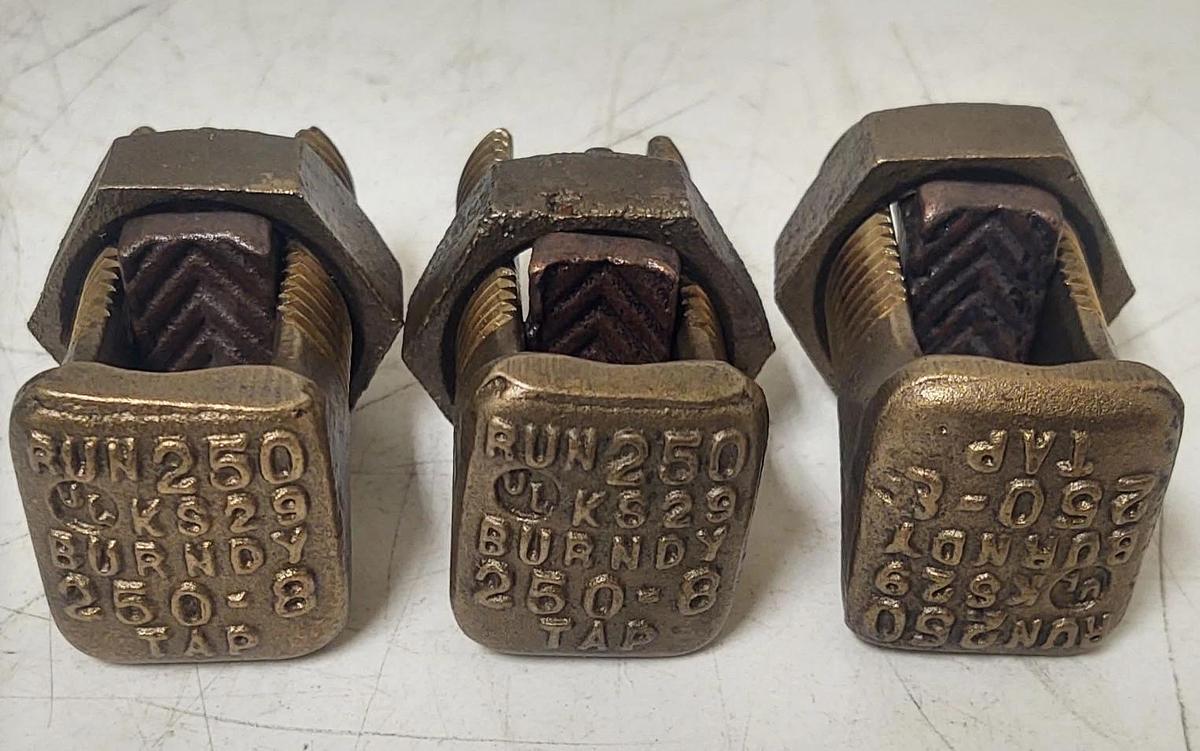 🔥QTY 3 - Bronze Burndy KS29 Split Bolt Connector RUN 250 250-8 TAP KS-29
