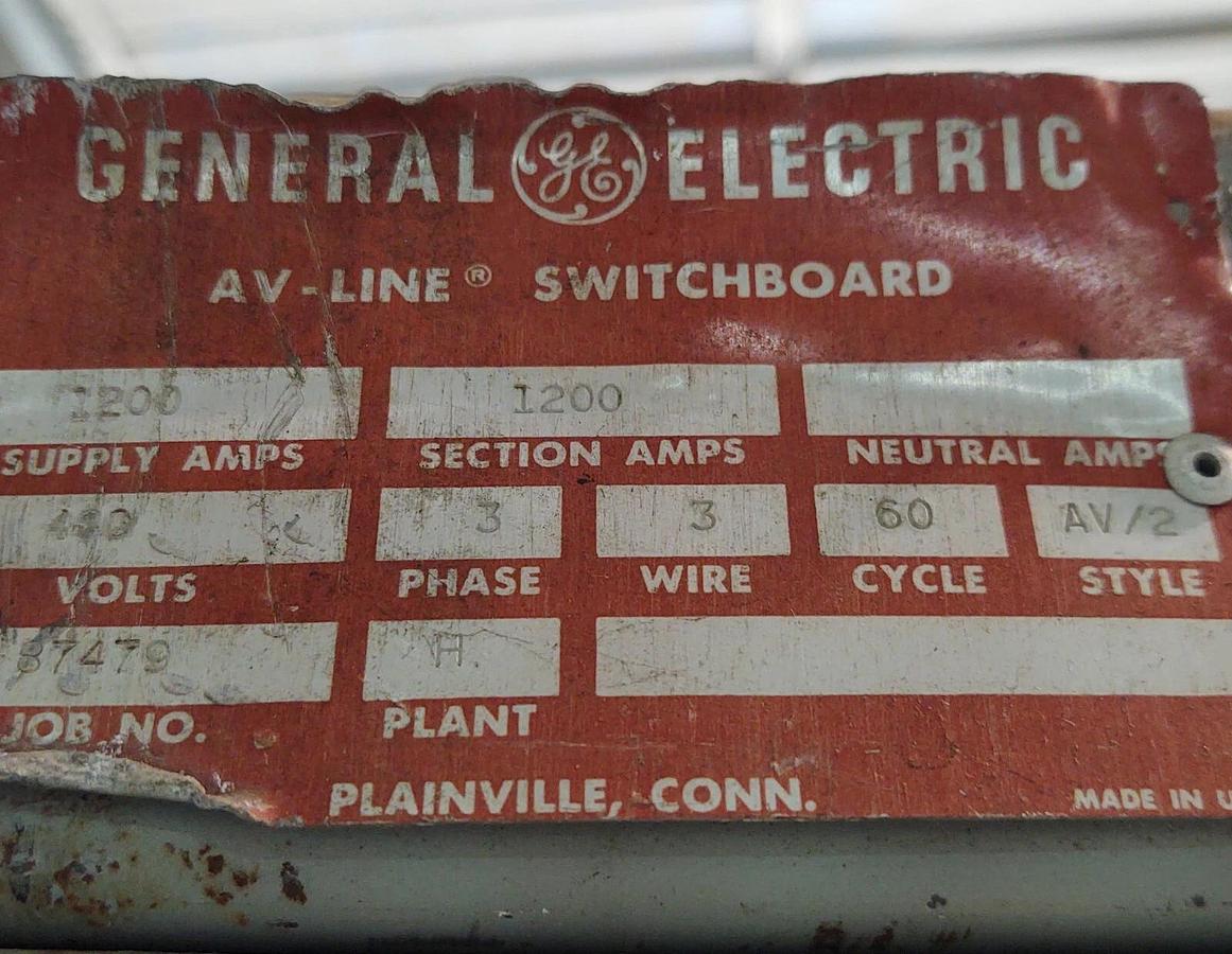 Used 🔥 General Electric GE AV LINE Switchgear 1200 Amp 480 Volt Breaker Box Panel