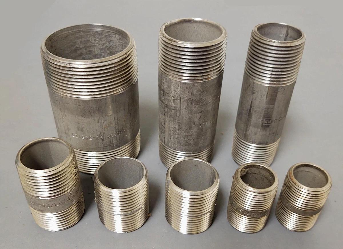 🔥(LOT QTY 8) 316 Stainless Steel Pipe Nipples 2x3-1/2, 1-1/2x4, 1x4, 1x2