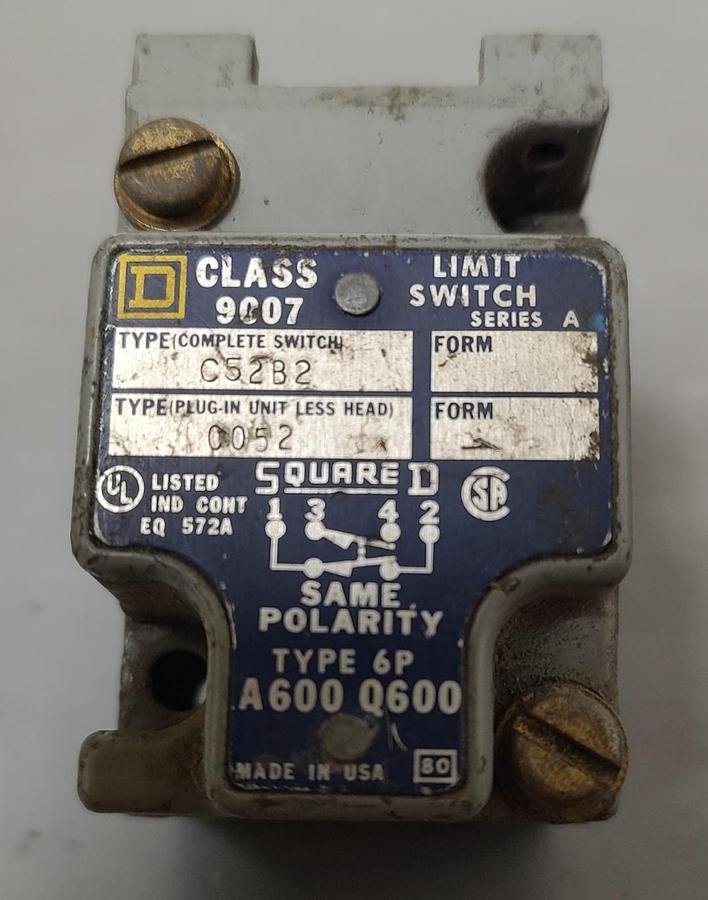 Used 🔥Square D Heavy Duty Limit Switch 9007 C52B2 Type C052 A600 Q600