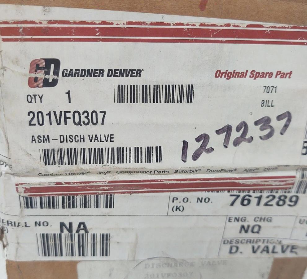 🔥 NOS Gardner Denver ASM Air Compressor Discharge Valve 201VFQ307