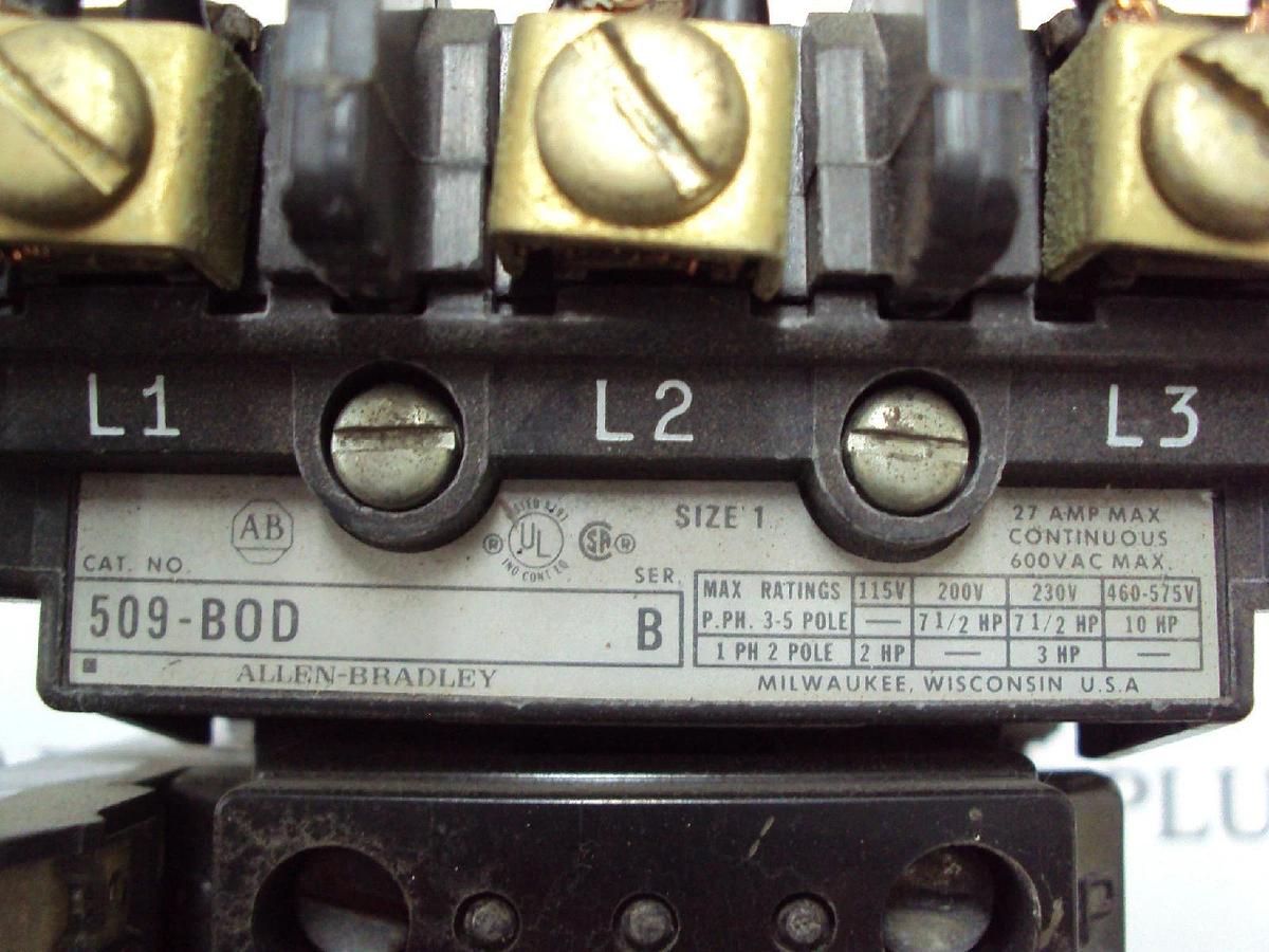 Used Allen Bradley AB Relay Contactor 509-B0D Ser B 115/120 Volt Coil 5O9BOD Size 1