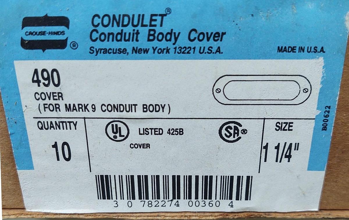 (10) Crouse-Hinds 490 Conduit Body Cover, Size: 1-1/4" - NIB