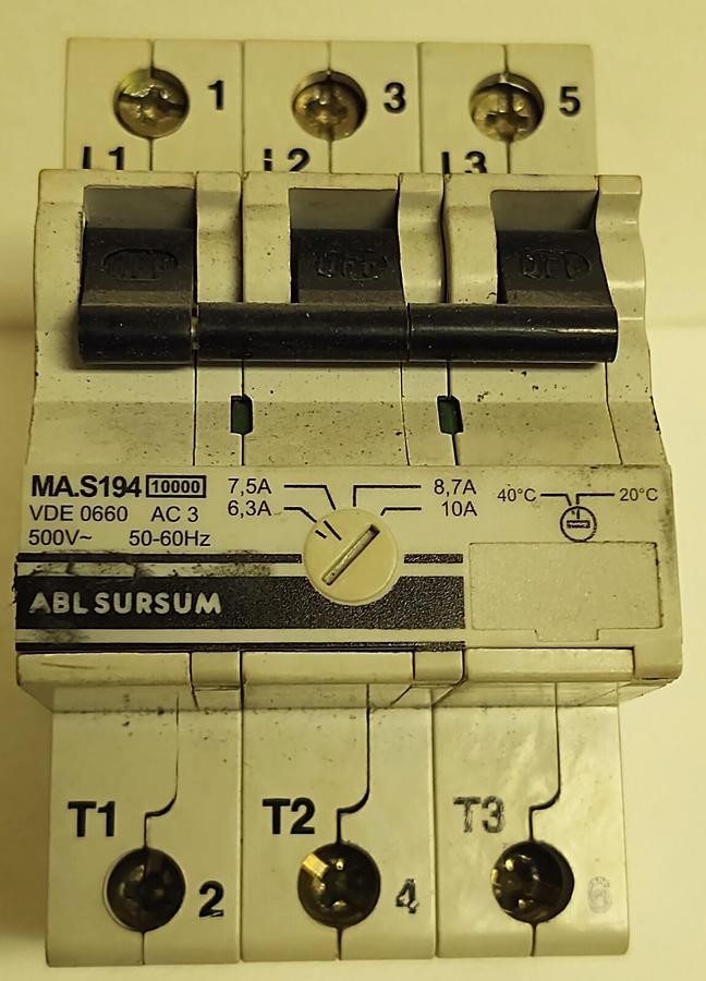 Used ABL SURSUM MA.S194 CIRCUIT BREAKER 3 POLE VDE 0660 AC 500V 50-60Hz DIN Rail 10 A