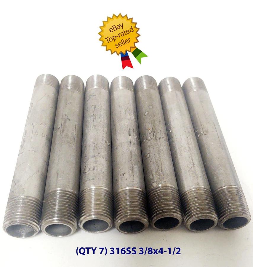 🔥(QTY 7) 3/8" X 4-1/2" NPT 316 Stainless Steel Threaded Pipe Nipple 40