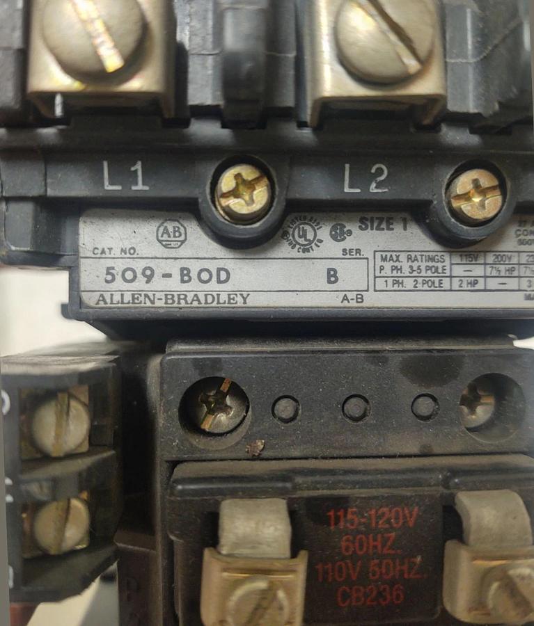 Used 🔥 ALLEN-BRADLEY 509-B0D SERIES B 595-A 120V Coil 42185-800-01 Size 1 Contactor