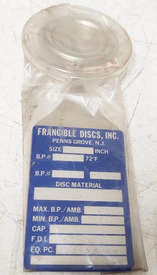 🔥(2 NEW) FRANGIBLE DISC INC. 1" RUPTURE DISC, ASME 135 @72 Deg F,  Nickel Disc