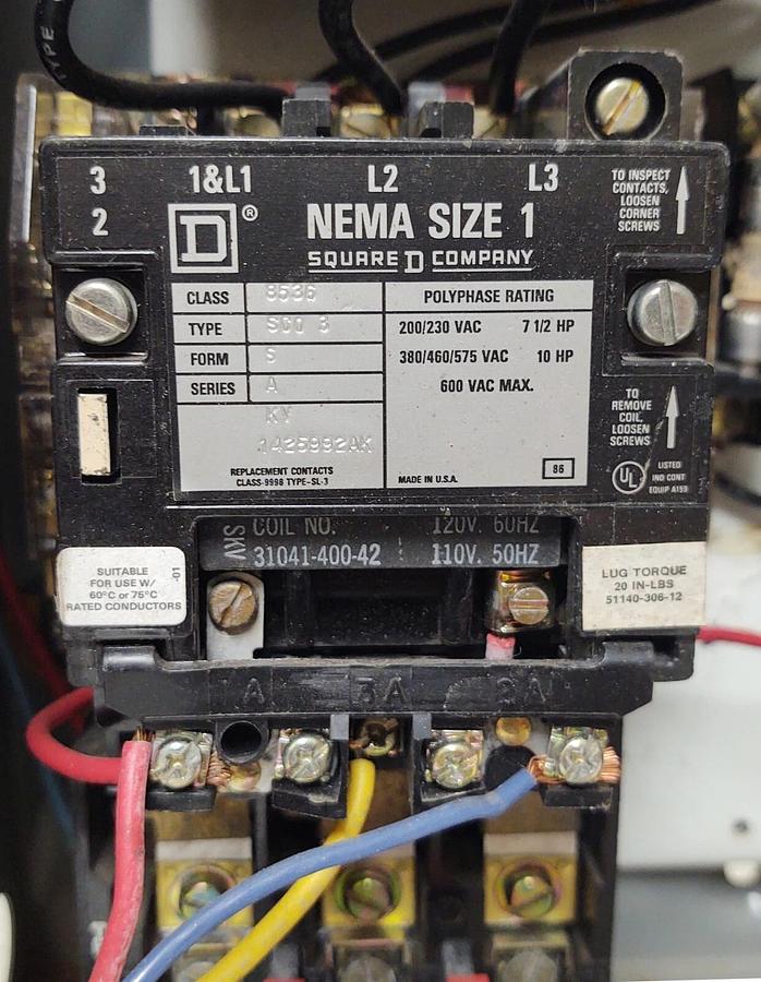 Used Square D NEMA 1 Combination Motor Starter Disconnect 8538SCG32CF4TX31 120V Coil