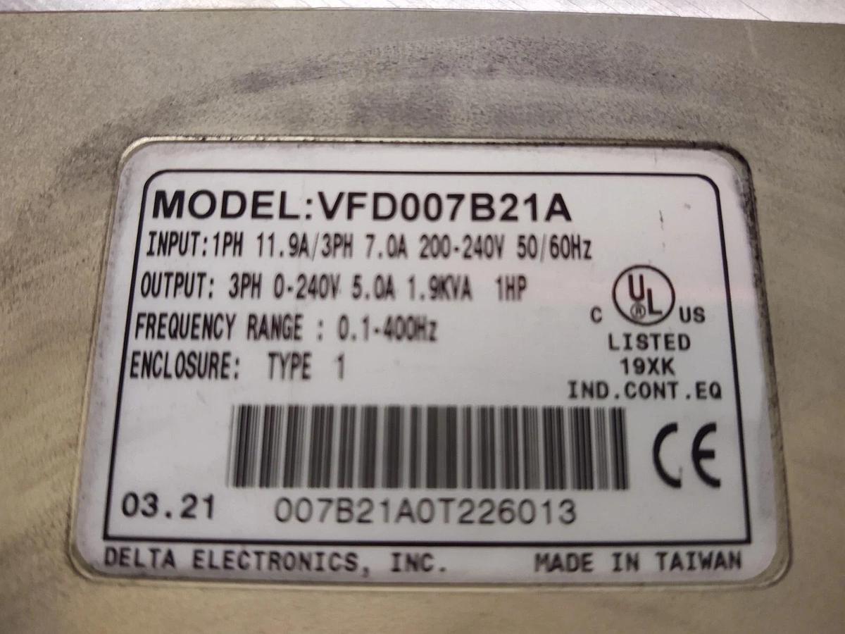 Used Parker Zenith Enclosure VFD Drive 007B21A Delta Electronics 240V 1Ph to 1Hp 3Ph