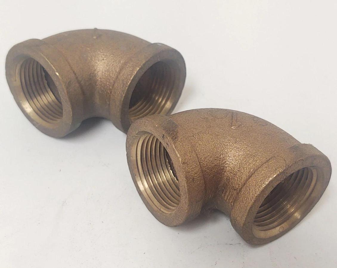 🔥(QTY 2) BRASS PIPE ELBOW FITTINGS 1" x 1" FEMALE NPT 90°