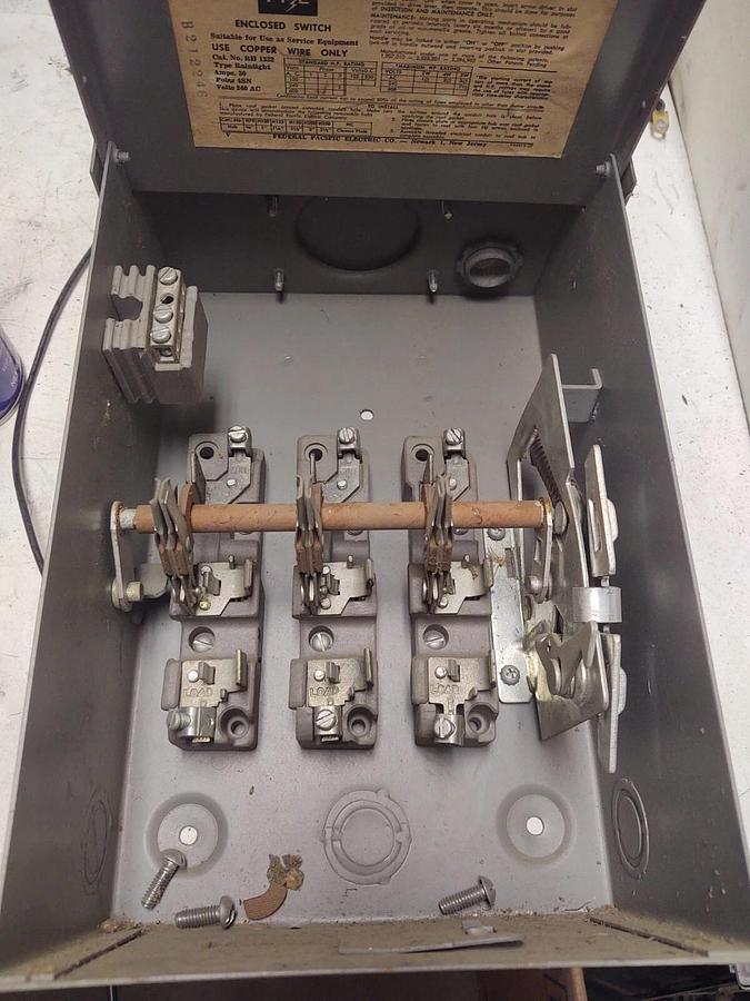 Used Federal Pacific AE-536 Fusible Enclosed Switch, 30A, 240V, 3 Pole With Ground